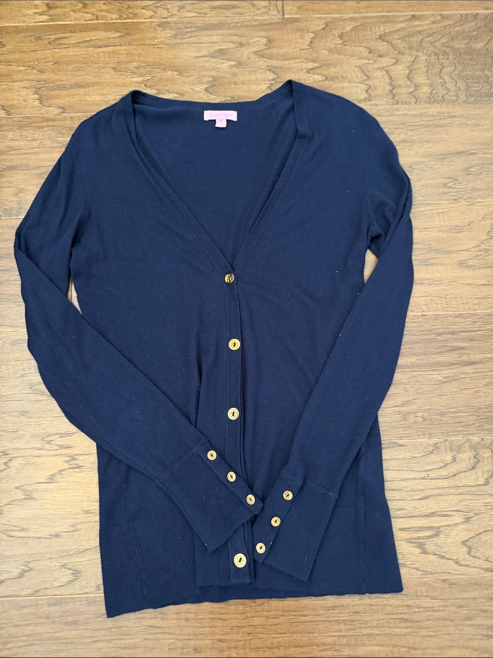 Lilly Pulitzer Women’s M Kennedy Navy Nautical Crewneck Sweater Gold Buttons - Picture 2 of 7